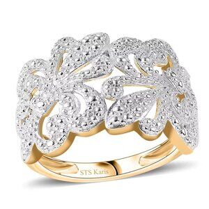 White Diamond Accent Fleur De Lis Ring Platinum/18K YG Plated over Brass